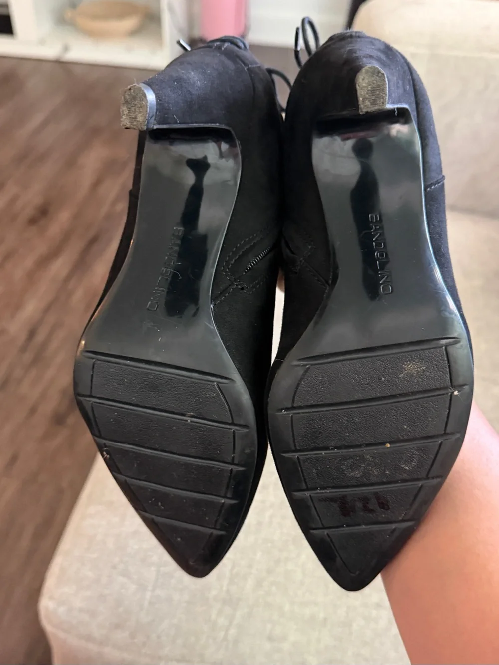 Bandolino Black Suede Pointed-Toe Ankle Booties with Back Lace